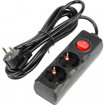 Удлинитель UNIEL S-GCU2-3B BLACK серии Ultra, шнур 3м., 2 гнезда, 16A, с/з